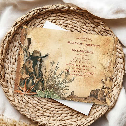 Western Boho Cactus Wüste Landscape Wedding Einladung