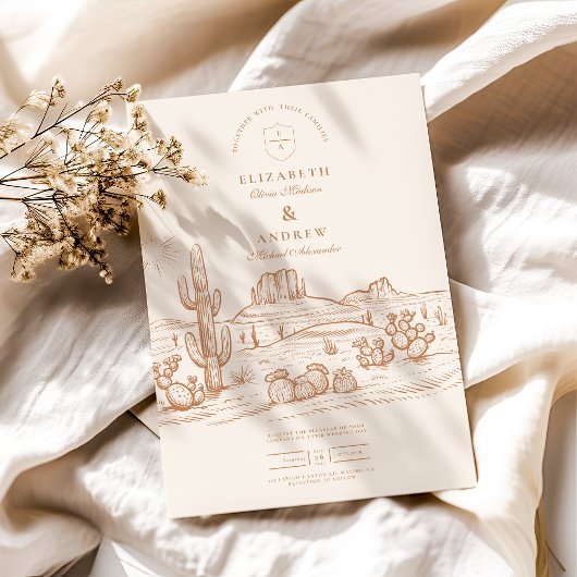 Western Boho Cactus Wüste Landscape Wedding Einladung
