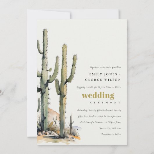 Western Boho Cactus Wüste Landscape Wedding Einladung (Vorderseite)
