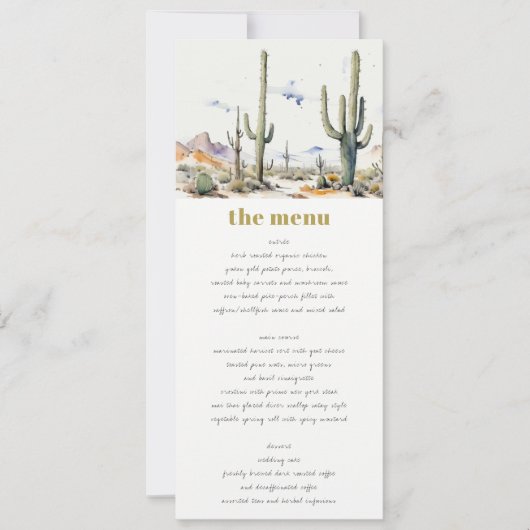 Western Boho Cactus Wüste Landscape Wedding Menu Einladung (Vorderseite)