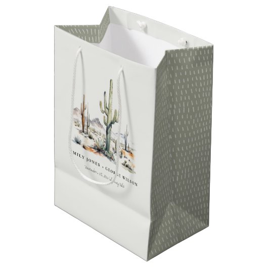 Western Boho Cactus Wüste Landscape Wedding Mittlere Geschenktüte (Vorderseite Schrägansicht)