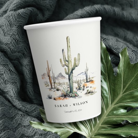 Western Boho Cactus Wüste Landscape Wedding Pappbecher