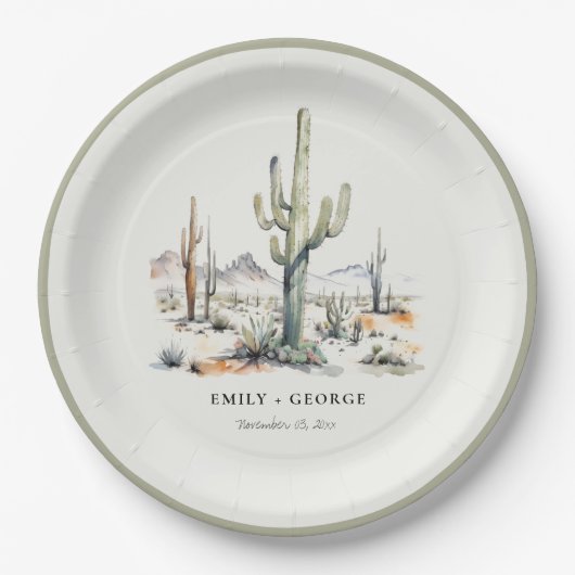 Western Boho Cactus Wüste Landscape Wedding Pappteller (Vorderseite)