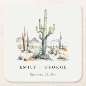 Western Boho Cactus Wüste Landscape Wedding Rechteckiger Pappuntersetzer (Vorderseite)