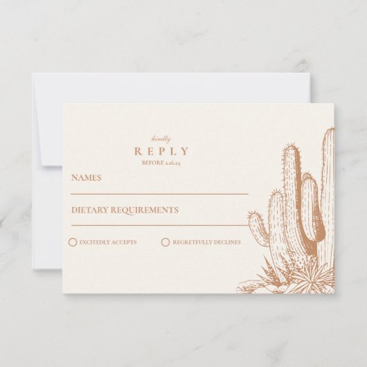 Western Boho Cactus Wüste Landscape Wedding RSVP Karte (Vorderseite)