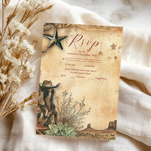 Western Boho Cactus Wüste Landscape Wedding RSVP Karte