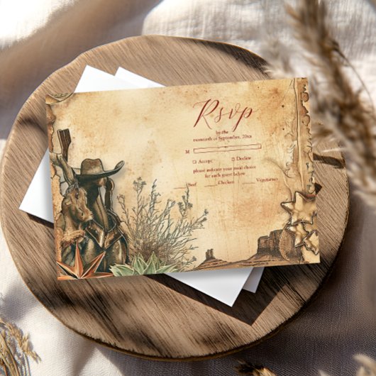 Western Boho Cactus Wüste Landscape Wedding RSVP Karte