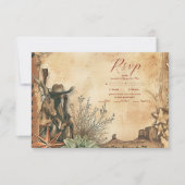 Western Boho Cactus Wüste Landscape Wedding RSVP Karte (Vorderseite)