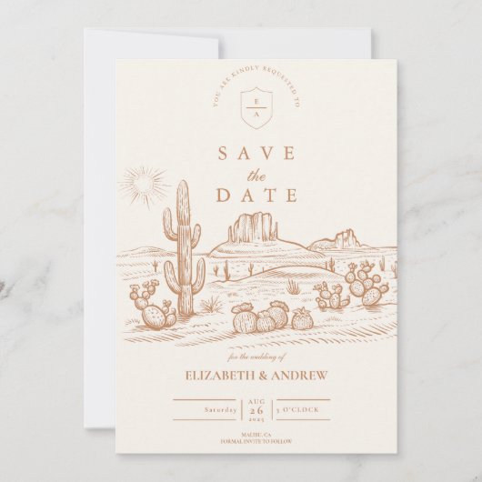 Western Boho Cactus Wüste Landscape Wedding Save The Date (Vorderseite)