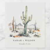 Western Boho Cactus Wüste Landscape Wedding Weinetikett (Einzelnes Label)