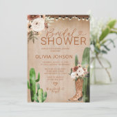 Western Boho Cowgirl Boots Cactus Brautparty Einladung (Stehend Vorderseite)