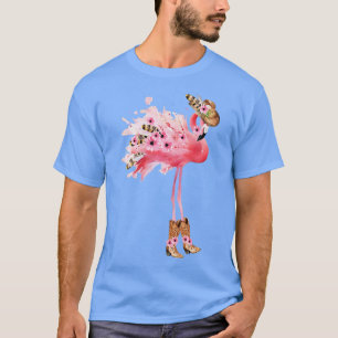Western Boho Cowgirl Flamingo Print VNeck T-Shirt