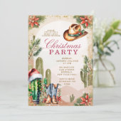 Western Boho Desert Cactus Cowboy Weihnachtsfeiert Einladung (Stehend Vorderseite)