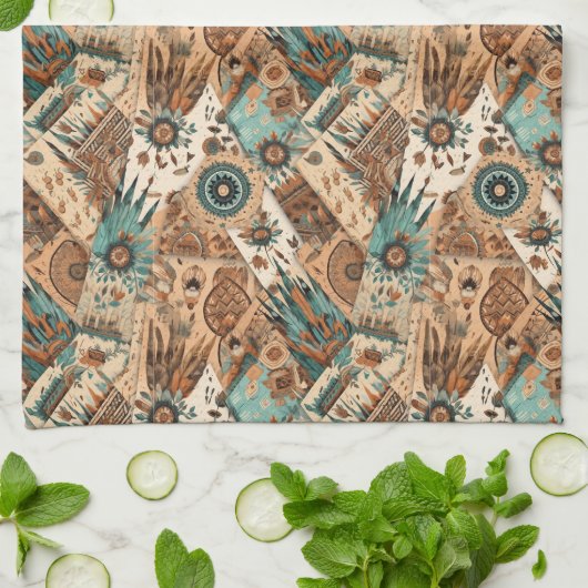 Western Boho-Fliesenmuster Geschirrtuch (Gefaltet)