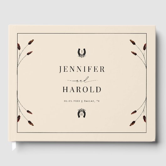 Western Boho Horseshoe Monogram Ranch Farm Wedding Gästebuch (Vorderseite)