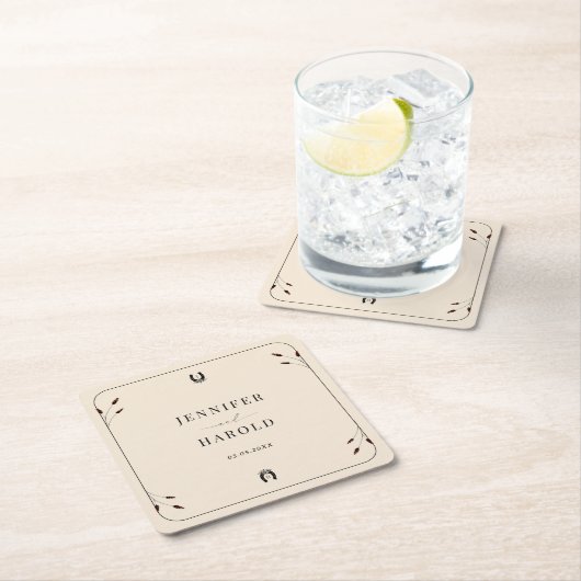 Western Boho Horseshoe Monogram Rustic Wedding Rechteckiger Pappuntersetzer (Vor Ort)