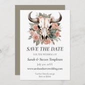 Western Boho Kuh Bläschen Schädelsage Hochzeit Save The Date (Vorne/Hinten)