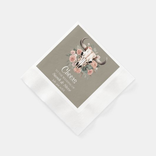 Western Boho Kuh Bläschen Schädelsage Hochzeit Serviette (Ecke)