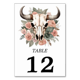 Western Boho Kuh Bläschen Schädelsage Hochzeit Tischnummer