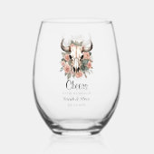 Western Boho Kuh Bläschen Schädelsage Hochzeit Weinglas Ohne Stiel (Vorderseite)