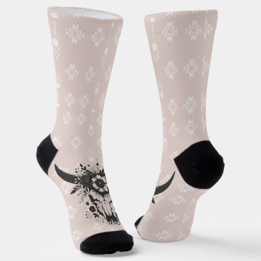 Western Boho Longhorn Floral Socks Socken (Gewinkelt)