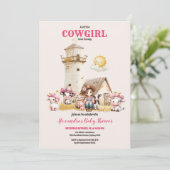 Western Boho Pink Cowgirl Babydusche Einladung (Stehend Vorderseite)