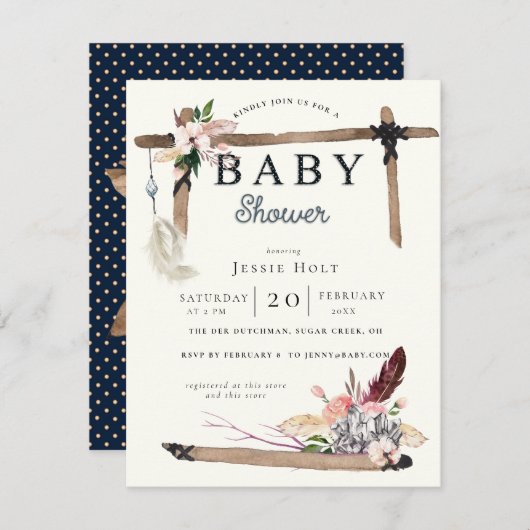 Western Boho Style Babydusche Einladung (Vorne/Hinten)