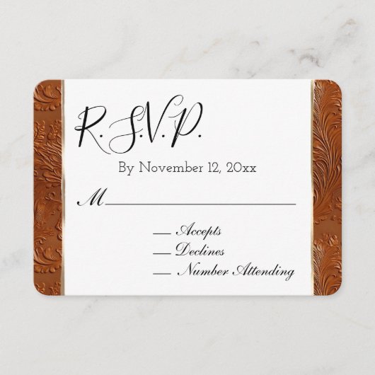 Western Boho Tan Brown Cowgirl Leaf Wedding RSVP Begleitkarte (Vorderseite)