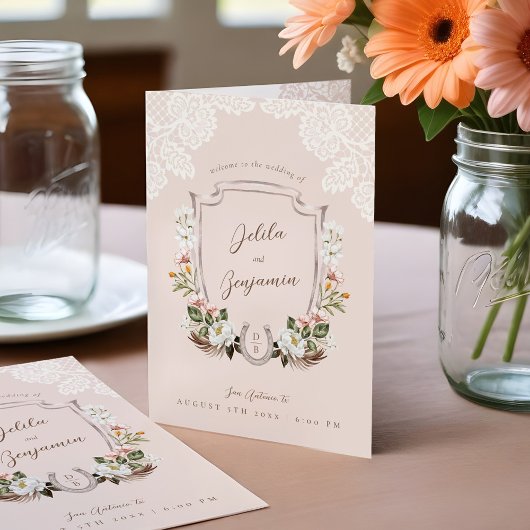 Western Boho Watercolor Floral Cowboy BootssWeddin Programm