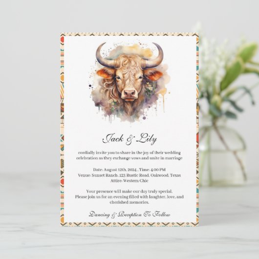 Western Boho Wedding Einladung (Stehend Vorderseite)