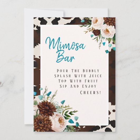 Western Boho Wildblumen Türkis Mimosa Bar Sign Einladung (Rückseite)