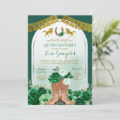 Western Boot Spanish Emerald Green Quinceañera Einladung (Stehend Vorderseite)