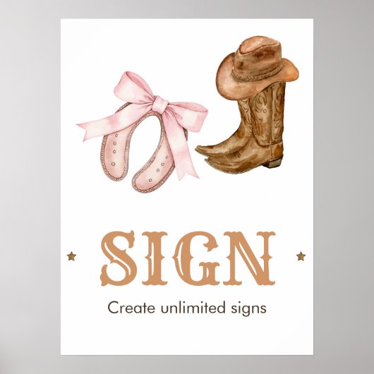 Western Boots and Bows Gender Reveal Sign Poster (Vorne)
