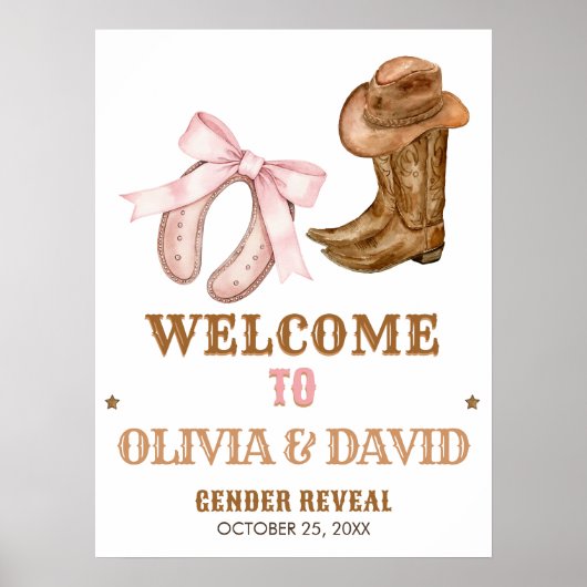 Western Boots and Bows Gender Reveal Welcome Sign Poster (Vorne)