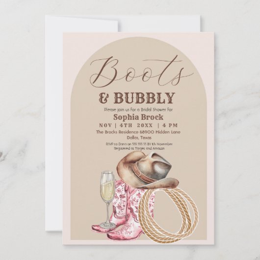 Western Boots and Bubbly Bridal Shower Einladung (Vorderseite)