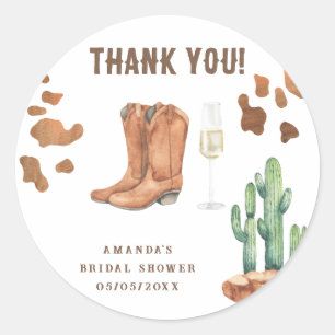 Western Boots & Bubbly Brautdusche Danke  Runder Aufkleber