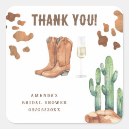 Western Boots & Bubbly Vielen Dank Brautparty Quadratischer Aufkleber