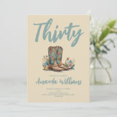 Western Boots Floral 30. Geburtstag Einladung (Stehend Vorderseite)