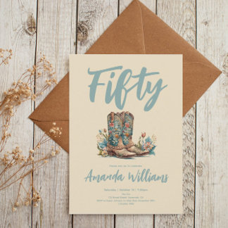 Western Boots Floral Fiftieth Birthday Einladung