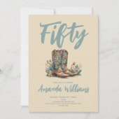 Western Boots Floral Fiftieth Birthday Einladung (Vorderseite)