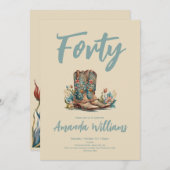 Western Boots Floral Fortieth Birthday Einladung (Vorne/Hinten)