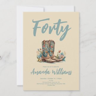 Western Boots Floral Fortieth Birthday Einladung