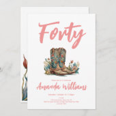 Western Boots Floral Fortieth Birthday Einladung (Vorne/Hinten)