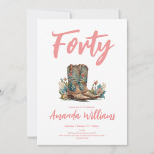 Western Boots Floral Fortieth Birthday Einladung
