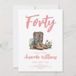 Western Boots Floral Fortieth Birthday Einladung