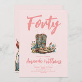 Western Boots Floral Fortieth Birthday Einladung (Vorne/Hinten)