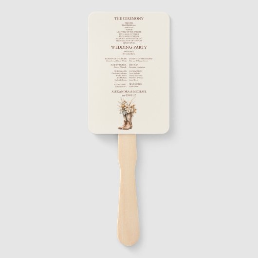 Western Boots Floral Terracotta Hochzeit Fächer (Rückseite)