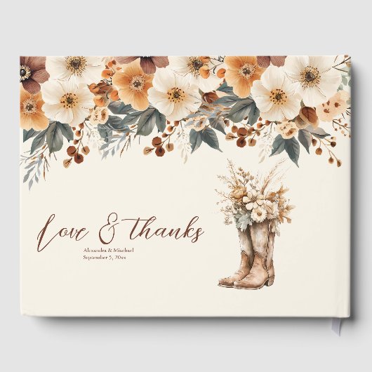 Western Boots Floral Terracotta Hochzeit Gästebuch (Rückseite)