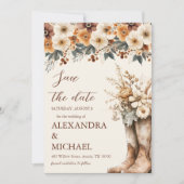 Western Boots Floral Terracotta Hochzeit Save The Date (Vorderseite)