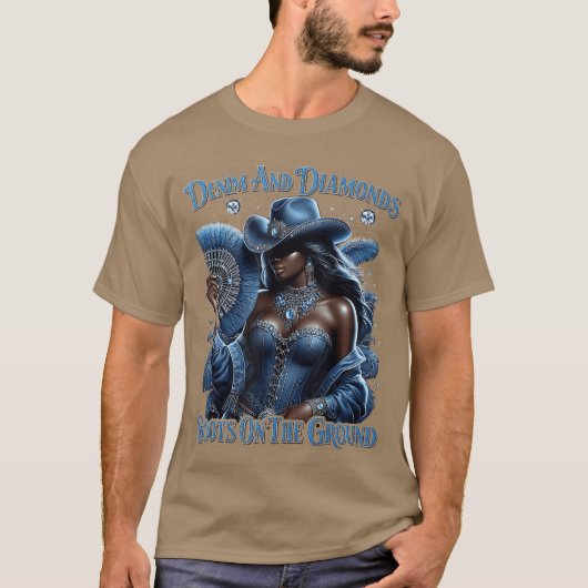 Western Boots Onhe Ground Denim and Diamonds Cowgi T-Shirt (Vorderseite)